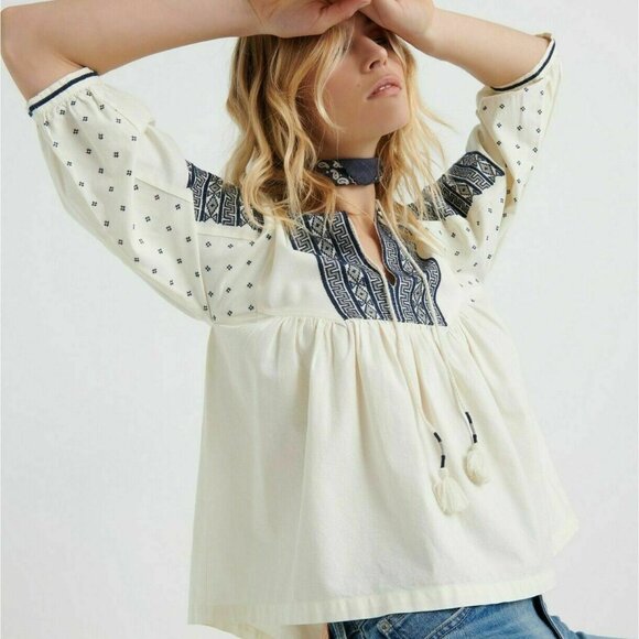 Lucky Brand Tops - Lucky Brand Embroidered Peasant Top Tie Front Casual Blouse S